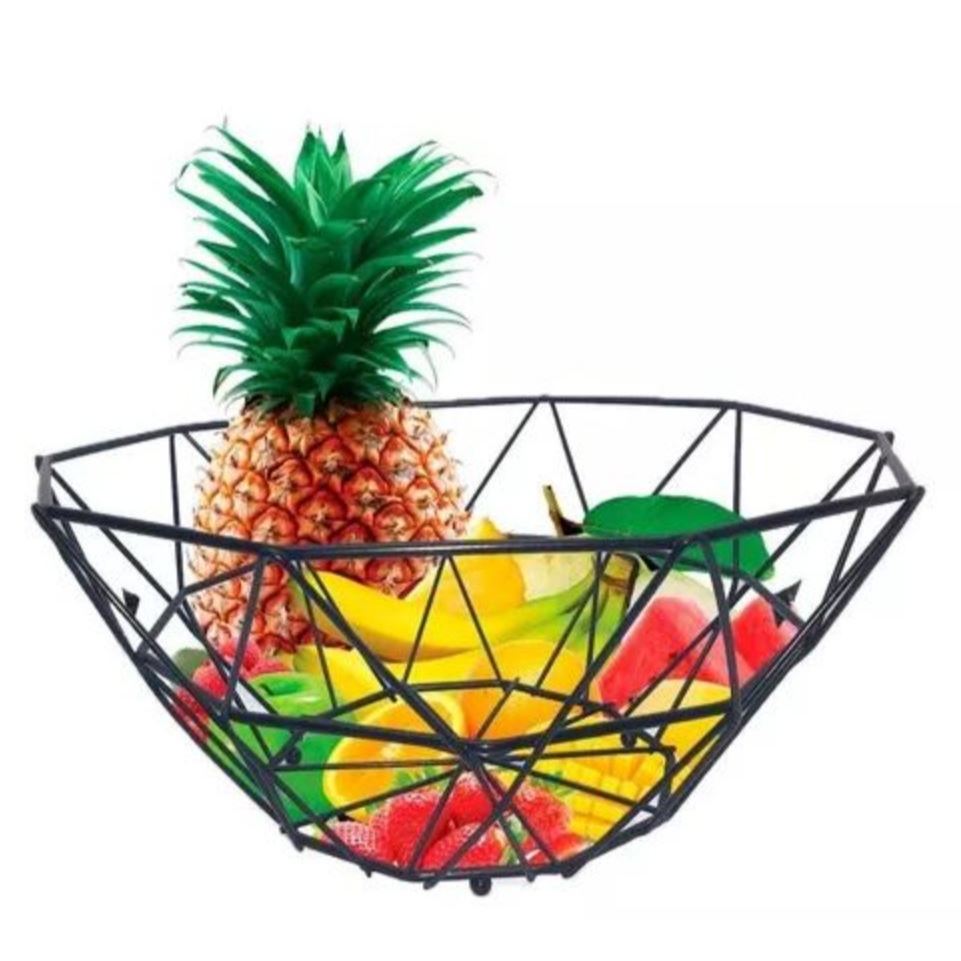 Fruteira De Mesa Aramada Premium Em Metal Preto Bancada Centro De Mesa Porta Frutas Moderna Aramada Preta