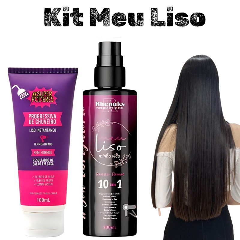 Kit Liso de Salão em casa:Progressiva de Chuveiro sem Formol Liso instantâneo Spray Protetor Térmico