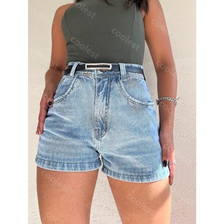 Coolestfeminina 911 com cinto preto Shorts jeans feminino  sem rascada lisa