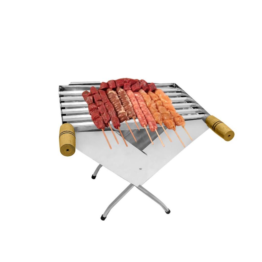 Churrasqueira Portátil Dobrável Tipo Maleta a Carvão Com Grelha Inox Compacta Apartamento Casa Camping Praia