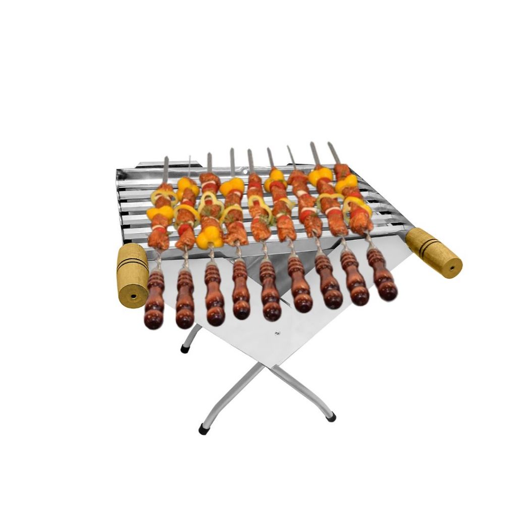 Churrasqueira Portátil Dobrável Maleta a Carvão Com Grelha Inox Compacta Apartamento Camping Praia