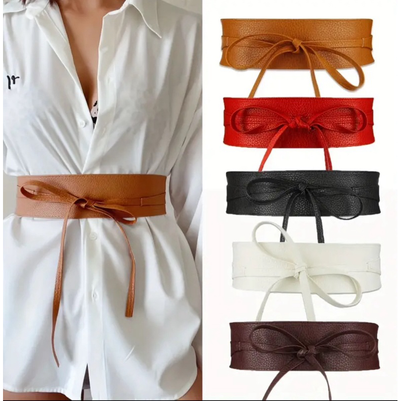 Cinto faixa de cintura largo de feminino em sintético , com laço de corset ajustável em Oferta na Shopee