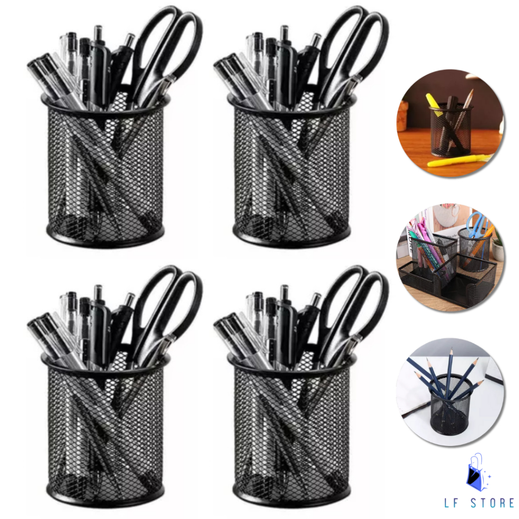 Kit 4 Porta Lápis Caneta Organizador de Mesa de Escritório Metal Aramado Papelaria