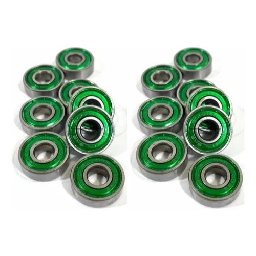 Kit Unidade Rolamento Abec 9 Verde Blindado Skate Patins Roller Spinner Abec9 Abec-9 8x22x7