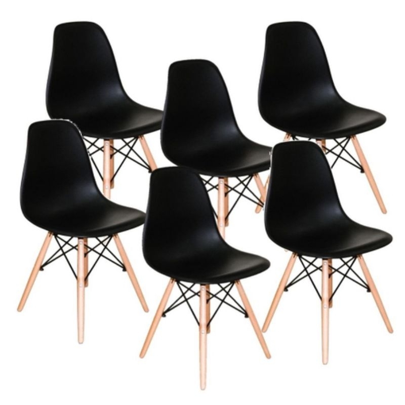 Kit 6 Cadeiras De Jantar Charles Eames Eiffel Dkr Polipropileno Cor Preta