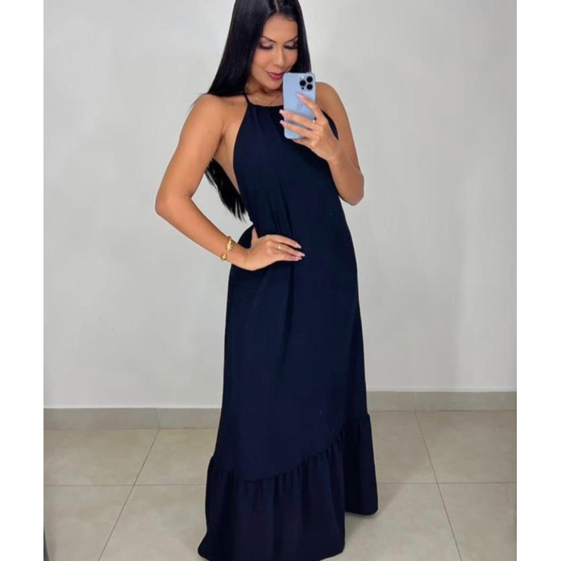 Vestido longo frente unico LISTRADO y LISO elegante tendencia — imagem 2 de 2