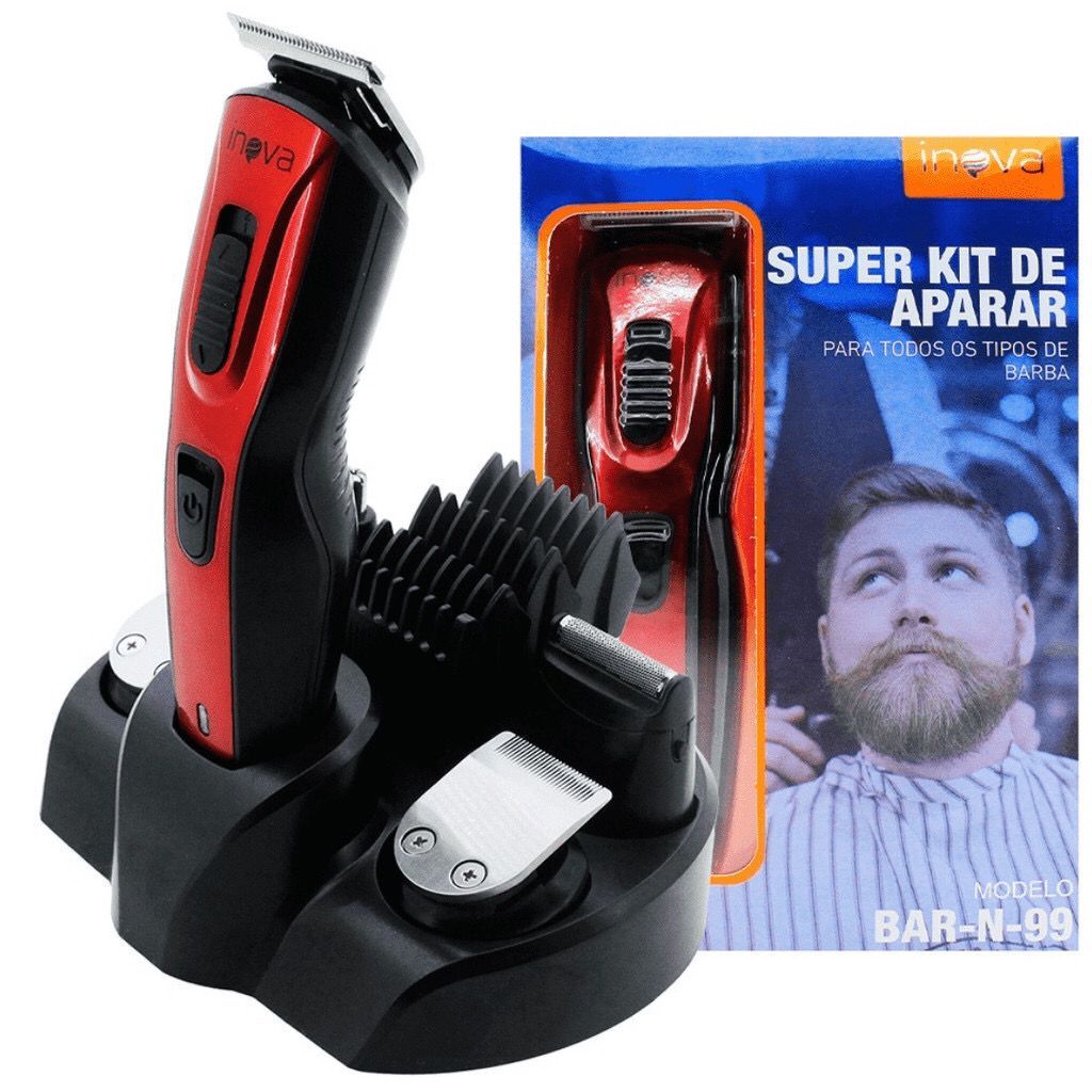 ￼Barbeador aparador cortador barba 5 em 1 sem fio profissional barbeador cortador cabelo barba eletrico portatil suporte