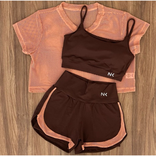 Conjunto fitness short duplo 3 pecas em Oferta na Shopee