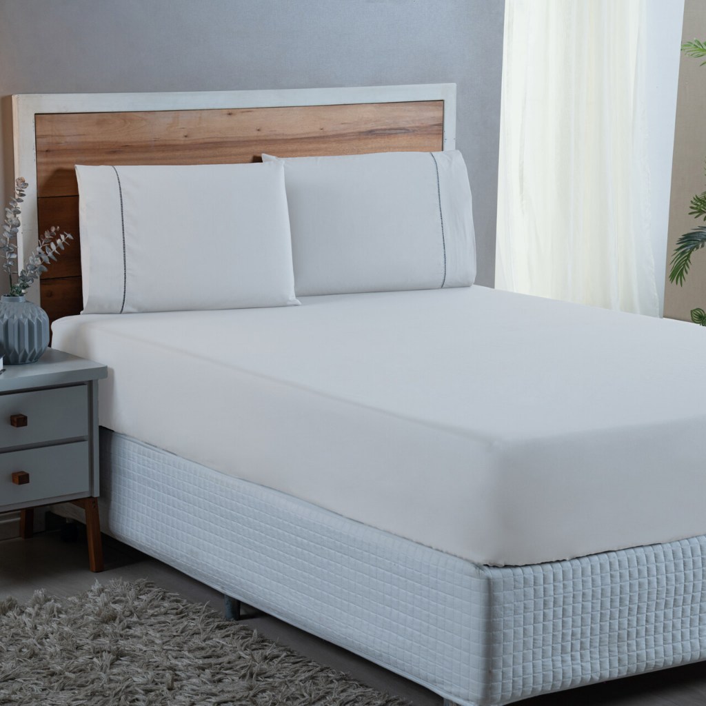 Kit jogo de Cama Solteiro 300 Fios Algodão com Ponto Palito 2 Peças Cama Box