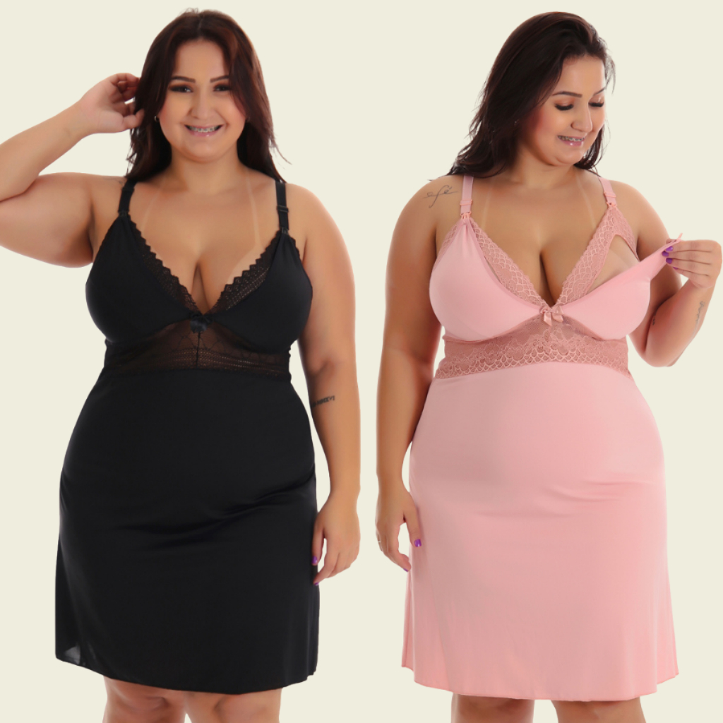 Kit 2 Camisola Amamentação Plus Size Pós Parto Gestante Maternidade em Oferta na Shopee