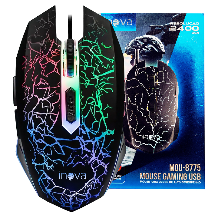 Mouse Gamer 6 Botões 2400DPI LED Com Fio para Jogos Original Inova - Computers & Accessories