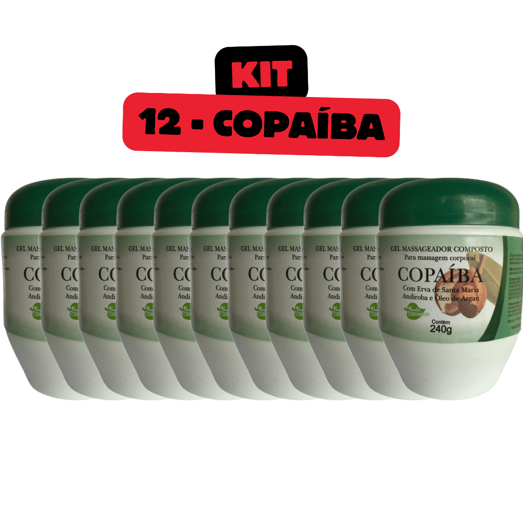 KIT com 12 - Gel Massageador Copaíba com Andiroba e Óleo de Argan 240g - Aroeira Cosmética