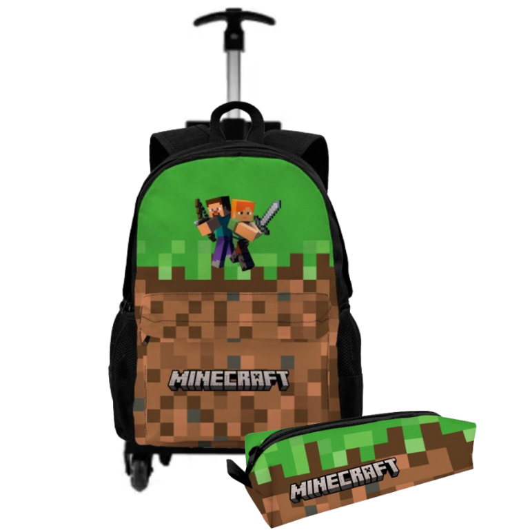 Kit Bolsa Escolar Mochila Minecraft Reforçada Com Rodinha e Estojo Resistente Ajustável Infantil em Oferta na Shopee