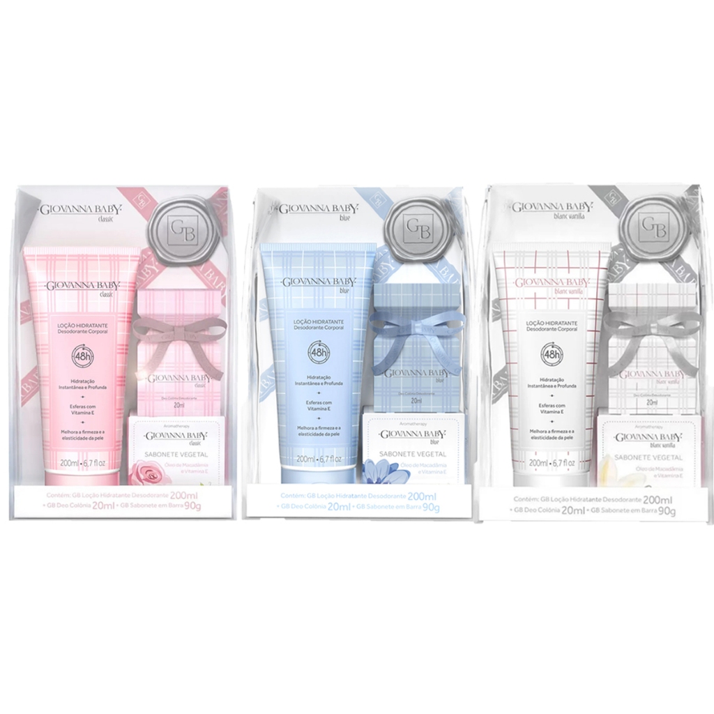 Kit Giovanna Baby Loção 200ml + Deo Colônia 20ml + Sabonete Em Barra 90g / Kit Classic / Kit Blue / Kit Blanc Vanilla - Beauty