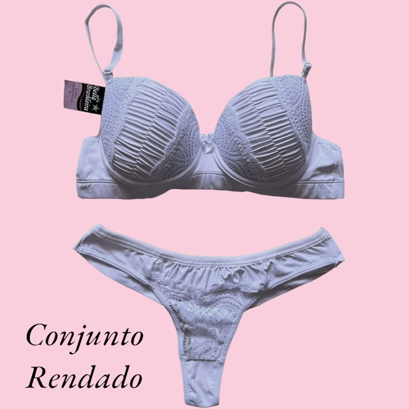 Conjunto Feminino Sutiã Com Bojo e Calcinha em Renda Sensual Lingerie Confortável Sexy Barato Fresco