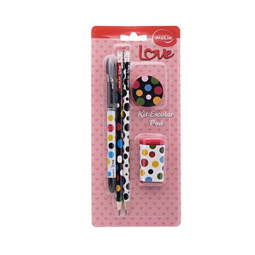 Kit Escolar Love Poá 4 Peças - Molin - Stationery