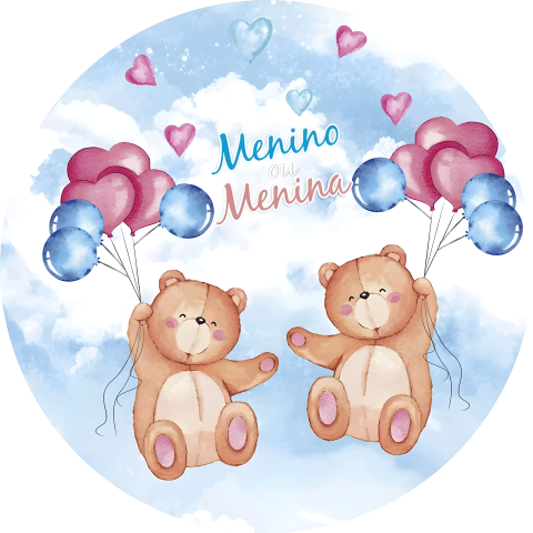 Painel Festa Infantil Redondo Chá Revelação Balõezinhos, Menino ou Menina, Aquarela + Arco, Suporte incluso. Fazemos personalizado com qualquer tema. Confeccionado em Lona fosca, impressão de alta resolução. cenário Circular p/ Decoração