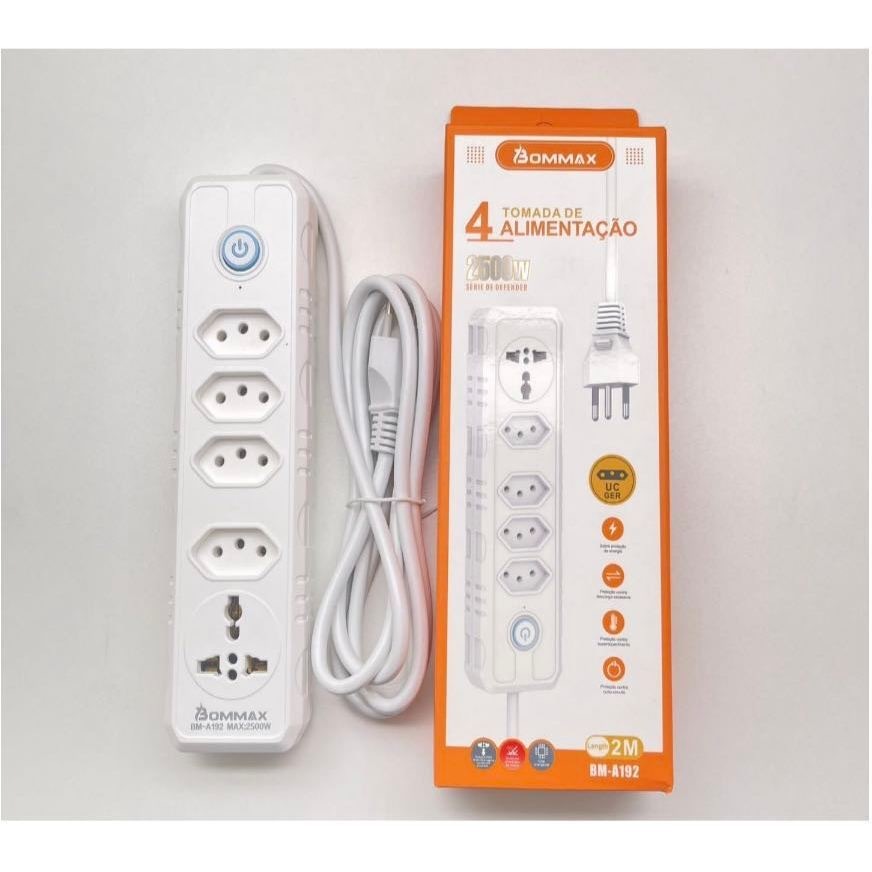 Filtros de Linha Portáteis, Extensão Tomada, Régua Tomada, 4 Tomadas, Cabo de Alimentação de 2 Metros, Suporte a Tensão de 110-220V, Potência de 2500W