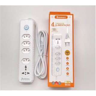 Filtros de Linha Portáteis, Extensão Tomada, Régua Tomada, 4 Tomadas, Cabo de Alimentação de 2 Metros, Suporte a Tensão de 110-220V, Potência de 2500W