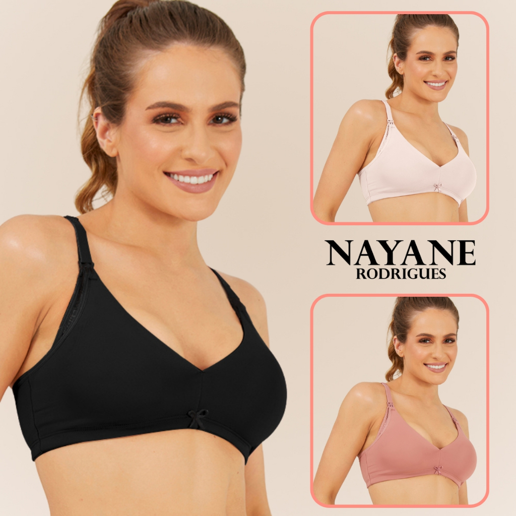 Sutiã de Amamentação com Bojo Removível Nayane Rodrigues Alça Ajustável Abertura Click Confortável
