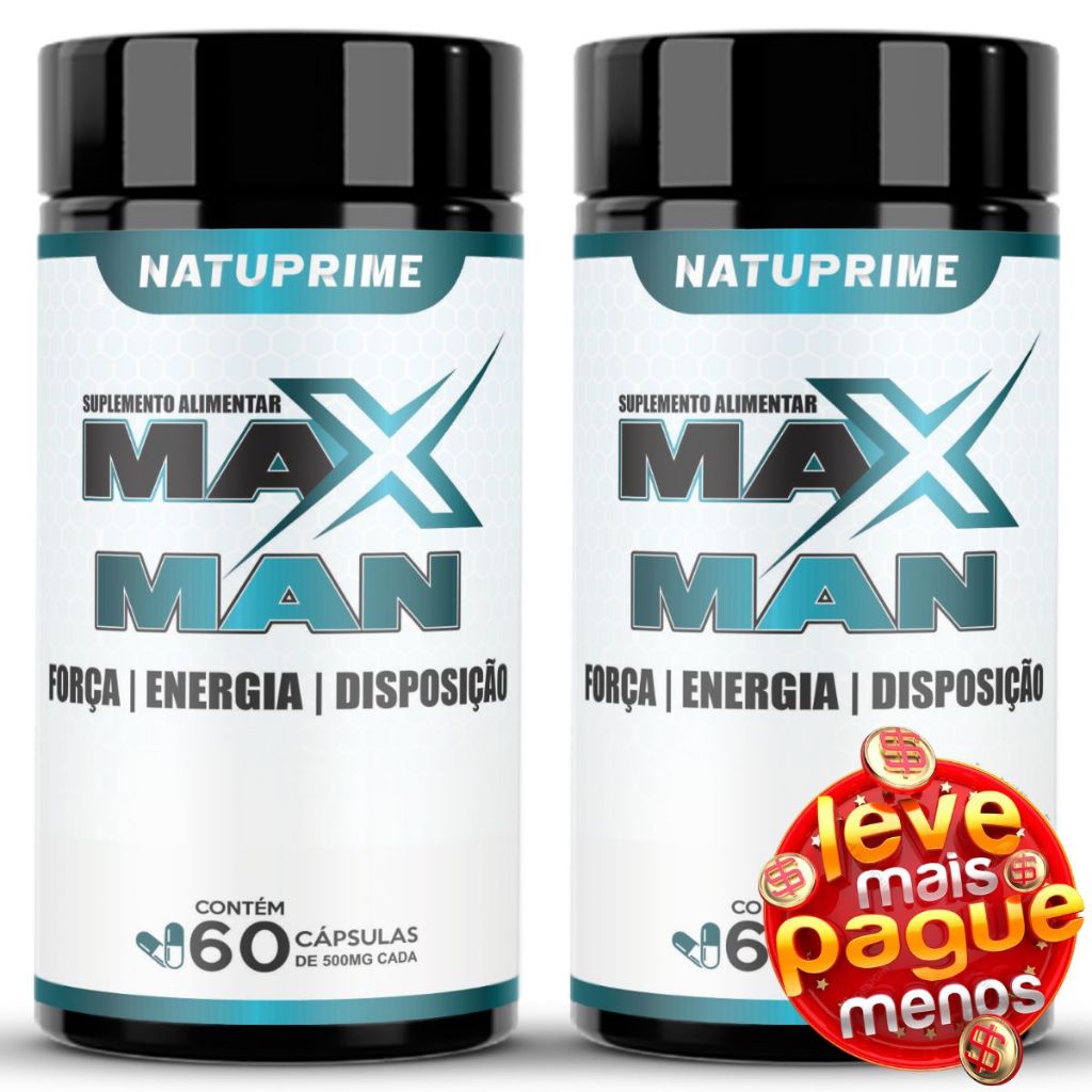 Kit 2 Max Man 18++ Vigor Força Energia e Disposição - 120 Cápsulas 500mg - ENVIO IMEDIATO