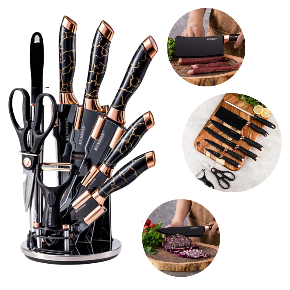 Kit 9 peças Conjunto de facas de Cozinha de Inox com Luxuosas