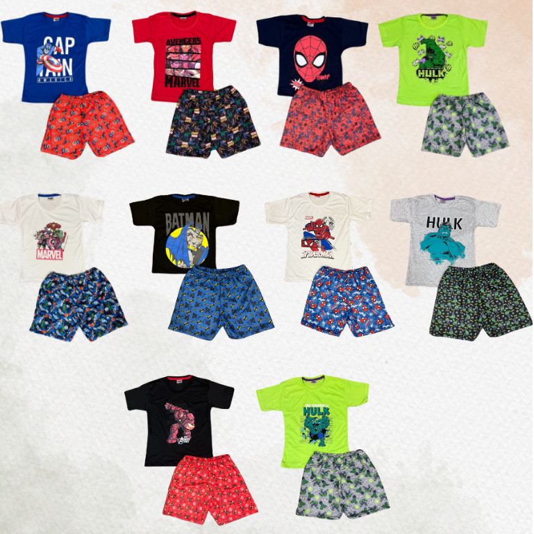 Kit 10 peças - 5 Conjuntos Infantil Masculino Estampa Sortidas - Camiseta e  Shorts - 1 a 8 Anos | Verão