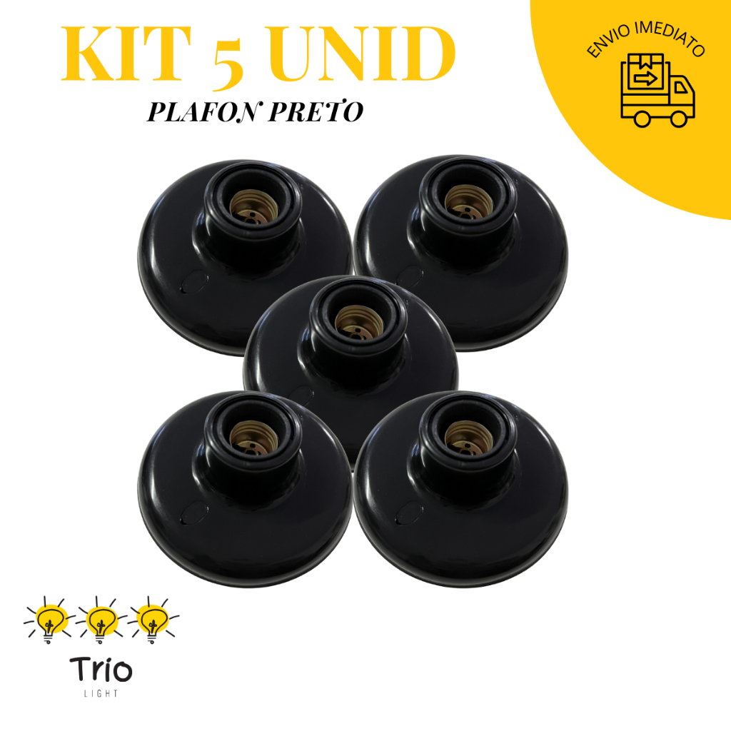Kit 05 Plafon Preto Soquete E27 Bivolt Plafonier Redondo Luminaria Bocal de Teto