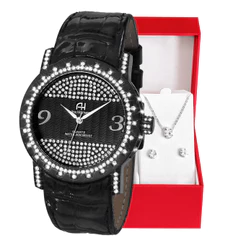 Relógio Feminino Analógico Champion Ana Hickmann Com Pulseira de Couro à prova d'água + Conjunto Colar e brinco AH28400T