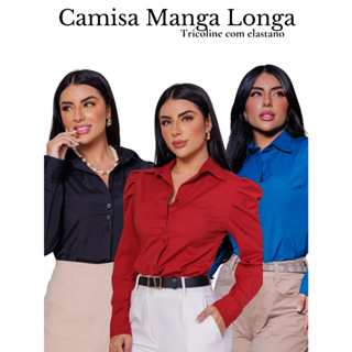 Blusa Social Tricoline Manga Princesa em Oferta na Shopee