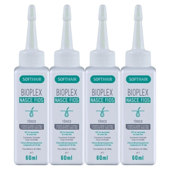 Tônico Bioplex Nasce Fios 60ml SoftHair 4 Unidades