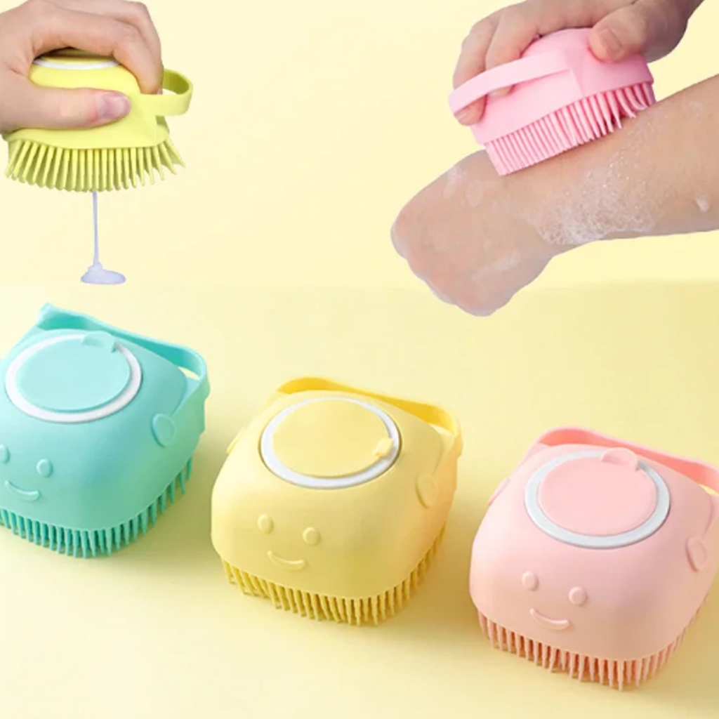 Esponja De Silicone Macia Para Banho Com Dispenser Shampoo Sabonete Escova Pets Crianças Adultos