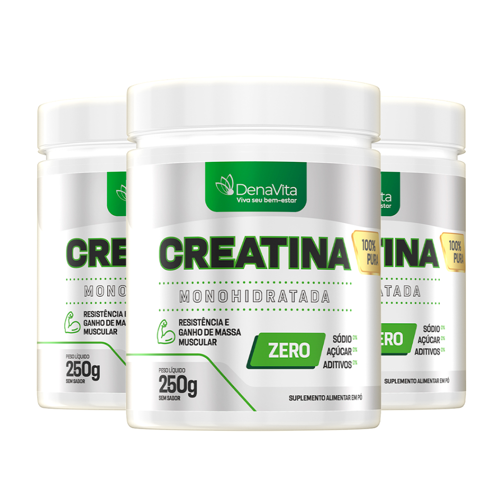 kit 3x Creatina Micronizada 100% Pura Monohidratada 250g Ganho de Força, Massa Muscular - DENAVITA