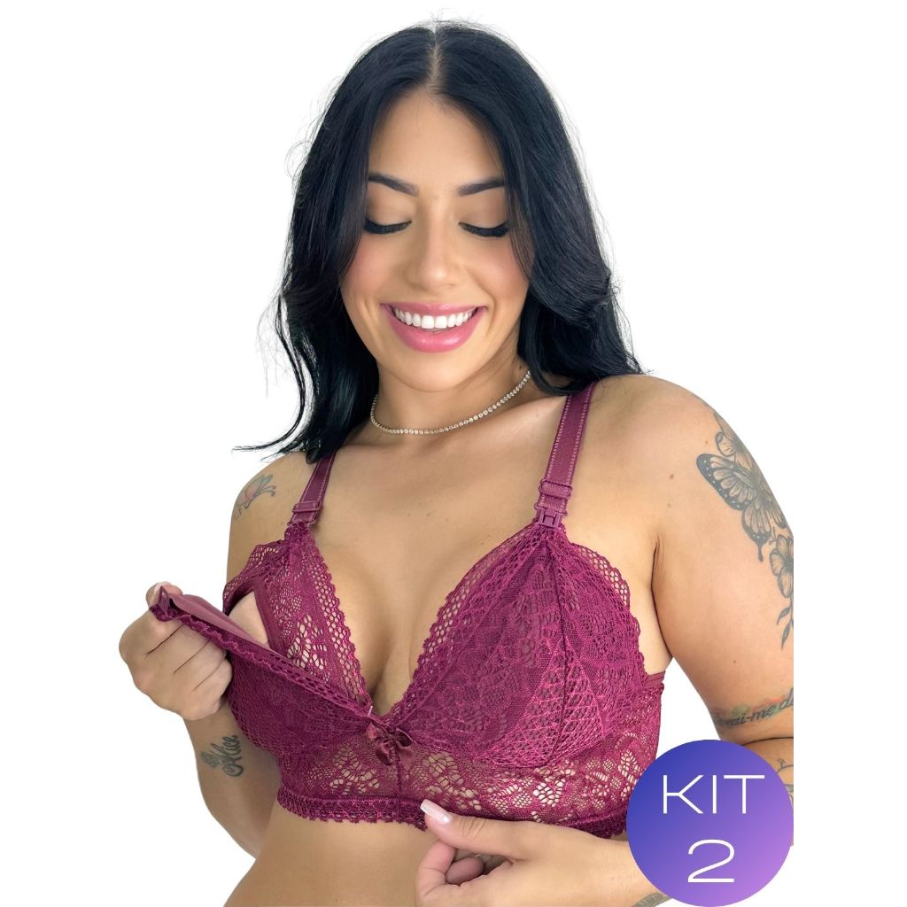 Kit 2 Sutiã Soutien  Amamentação Renda Gestante em Oferta na Shopee
