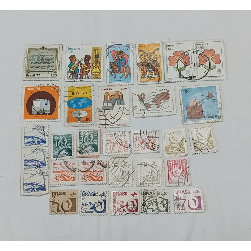 Lote de Selos – 30  Selos Filatelia do Brasil de 1970 à 1979 - Carimbado