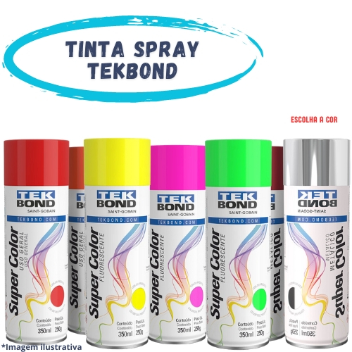 Tinta spray Super Color Tekbond 350ml, aerossol, para metal, madeira,ceramica,gesso, fluorescente, metálica, uso geral em Oferta na Shopee