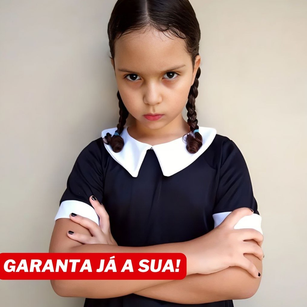 Fantasia de Halloween Vestido Infantil da Wandinha Infantil 2 a 10 Anos
