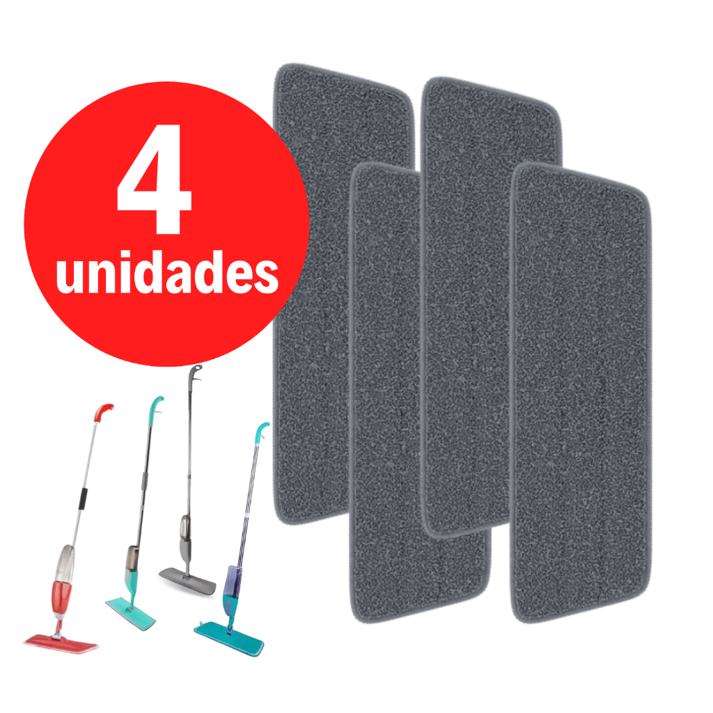 4 Unidades Refil Rodo Mop Spray Almofada Microfibra Esfregão em Oferta na Shopee