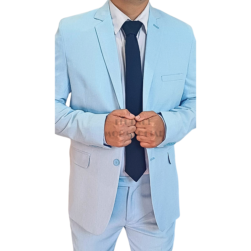 Terno Social Masculino Cinza Claro Slim Microfibra Cores - Para Casamento Padrinhos Noivos Executivos