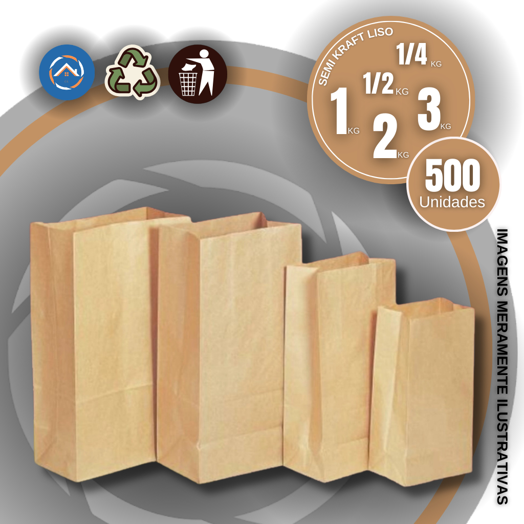 Saco de Papel Semi-Kraft Mix Papel Pardo Liso c/500un