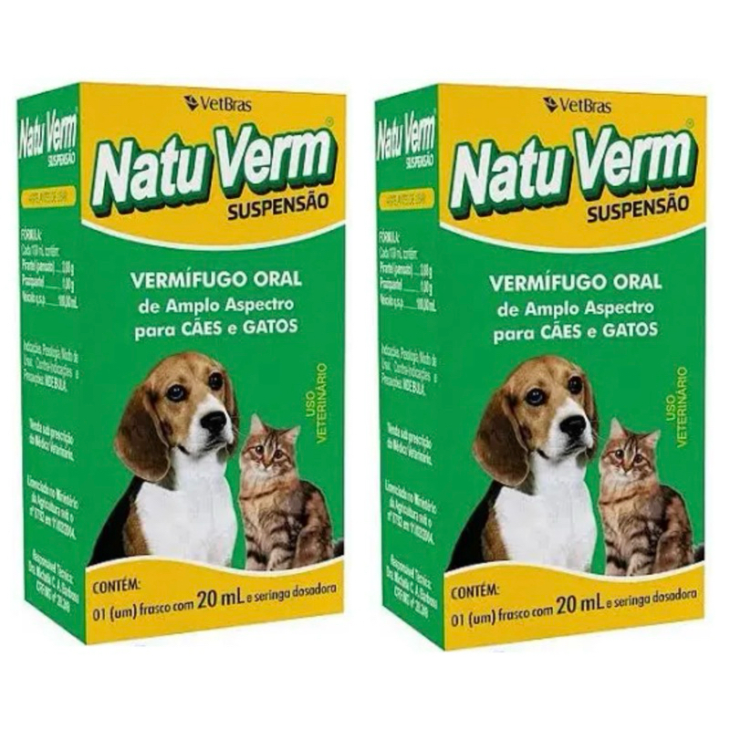 Kit C/ 2 Vermífugo Natu Verm Suspensão 20ml - Liquido para Pet Cães e Gatos em Oferta na Shopee