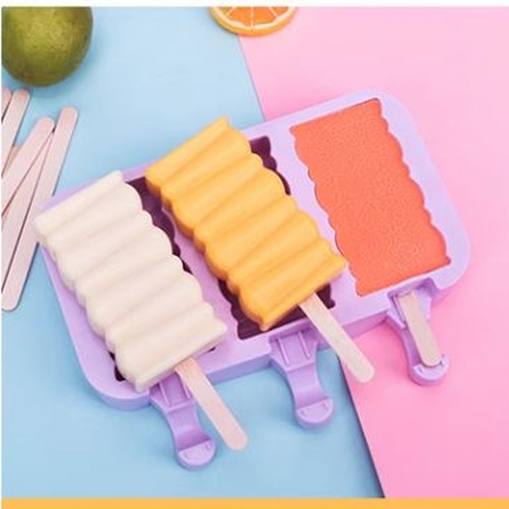 Forma de Picolé em Silicone com Tampa faz 3 Sorvetes 50 Palito Kehome