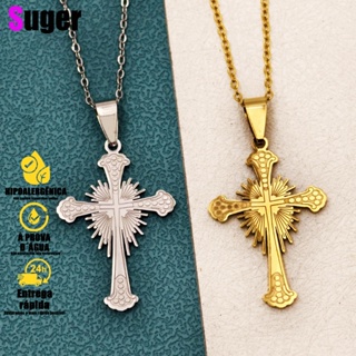 Colar Corrente Cordão Pingente Tribunal Cruz Pescoço Colares  Aço inox Prata Dourado Não Escurece em Oferta na Shopee