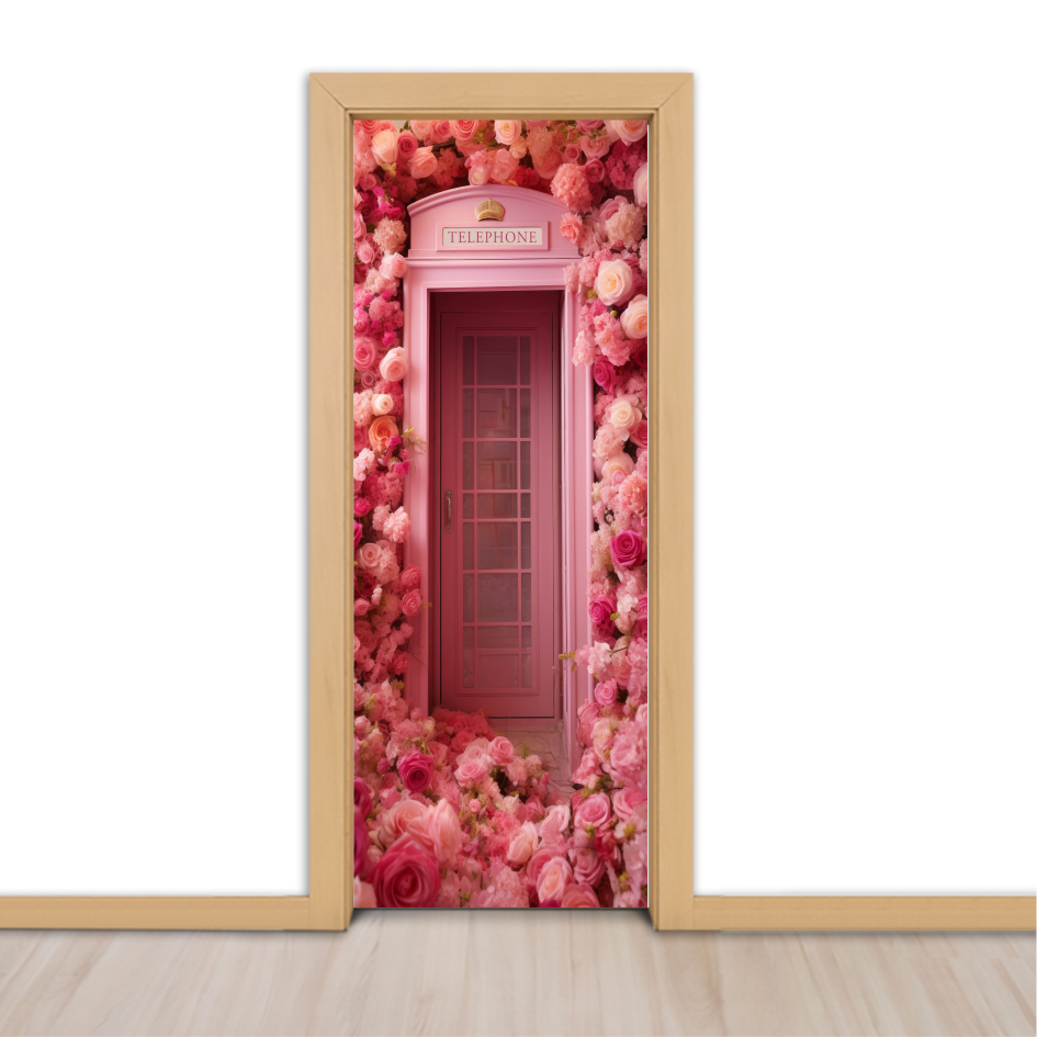 Adesivo Para Portas De Madeira Ou Vidro - CABINE TELEFONICA LONDRES ROSA 05941 -   KIT DOIS LADOS DA PORTA