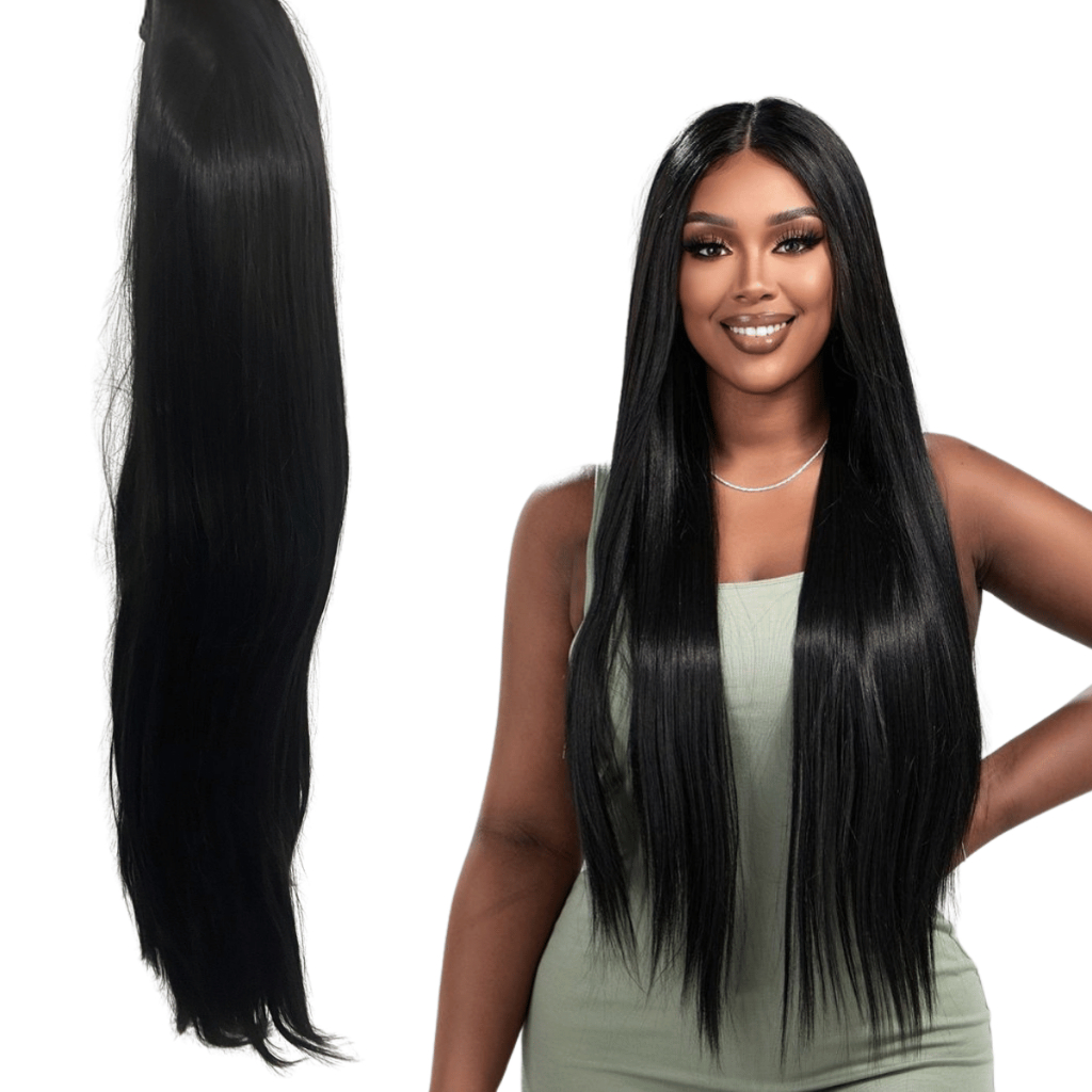 Peruca Longa Lisa Fibra Organica Cabelo Natural Sem Franja