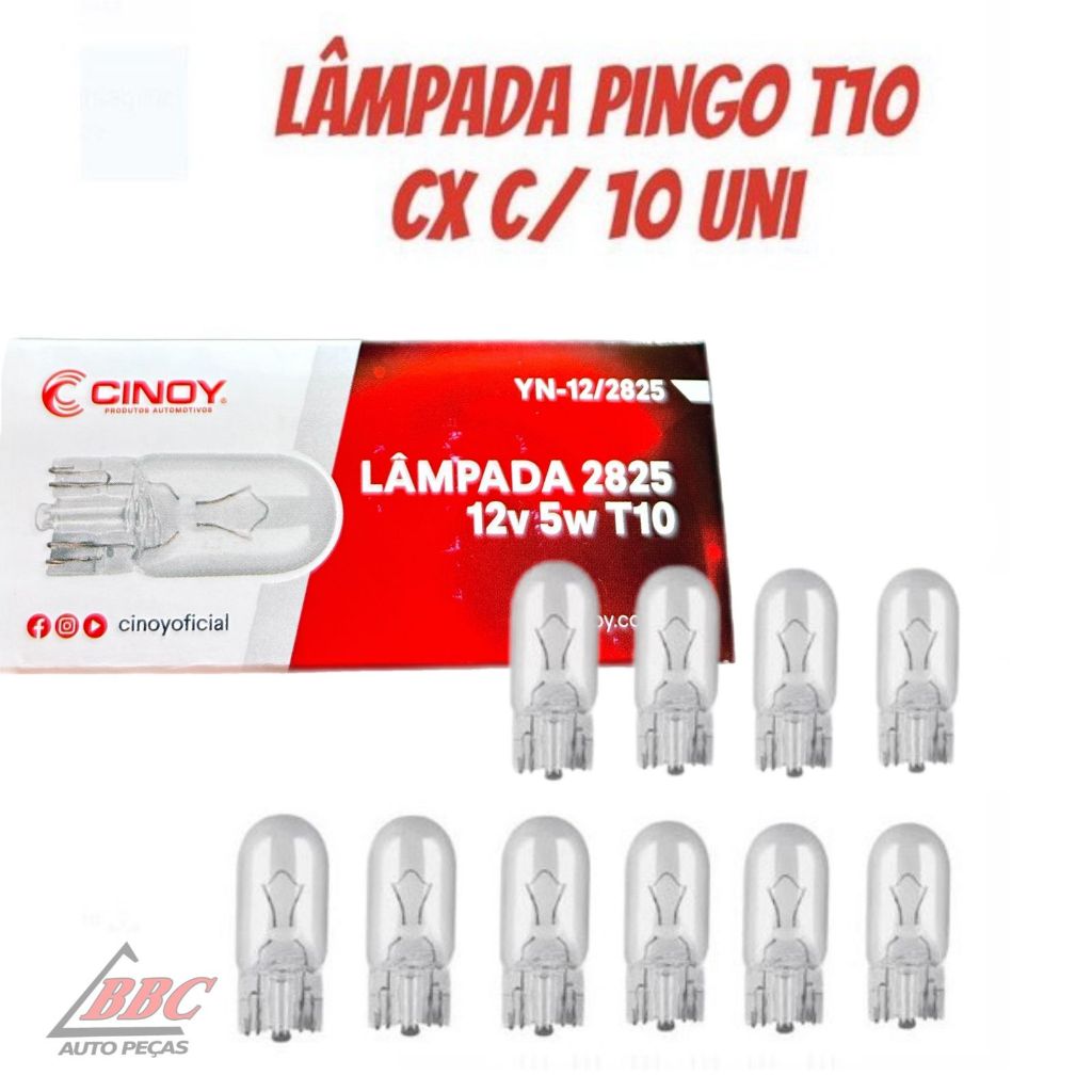 Kit lampada T10 halogena Pingo esmagada 12v/5w cinoy - cx c/10uni em Oferta na Shopee