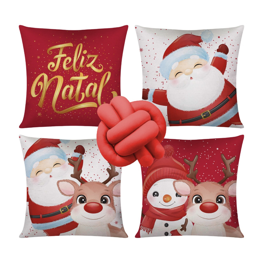 Kit c/ 4 Capas de Almofada Decorativas Modern Print Natal 42x42 + 1 Almofada de Nó Decorativa