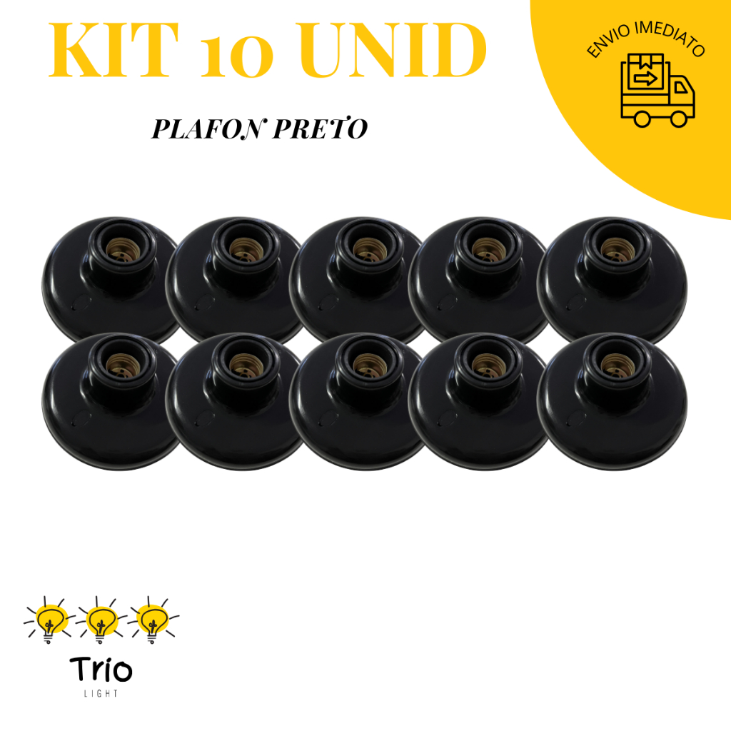 Kit 10 Plafon Preto Soquete E27 Bivolt Plafonier Redondo Luminaria Bocal de Teto Expedição