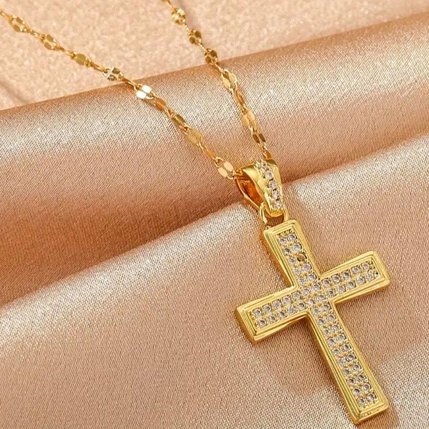 Colar de Ouro Colar de Cruz Banhado a Ouro 18K Colar Feminino