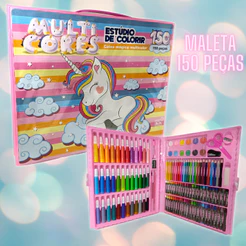 Estojo escolar tipo maleta de pintura e para colorir 150 peças estojão
